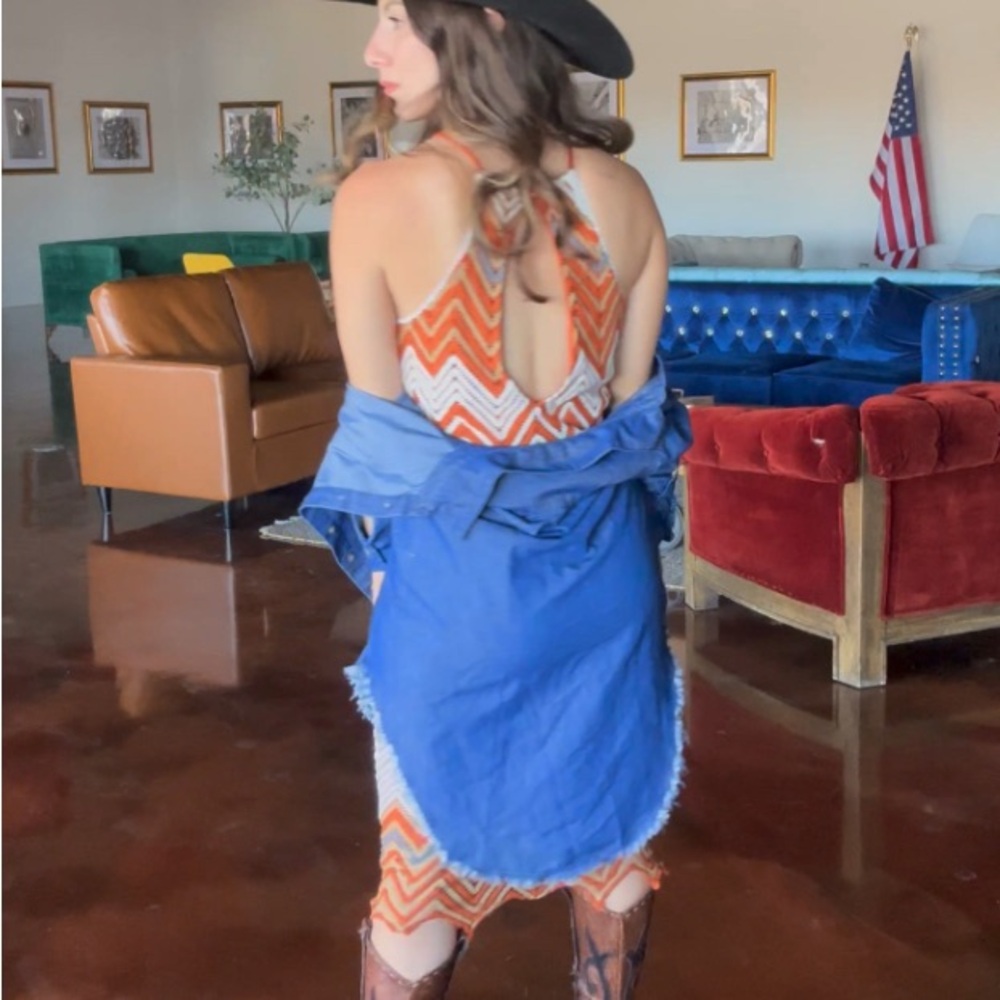 Chevron Patterned Orange Dress